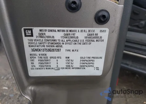 2003 Chevrolet Avalanche 1500 z USA, uszkodzony, nr VIN 3GNEK13T53G287287